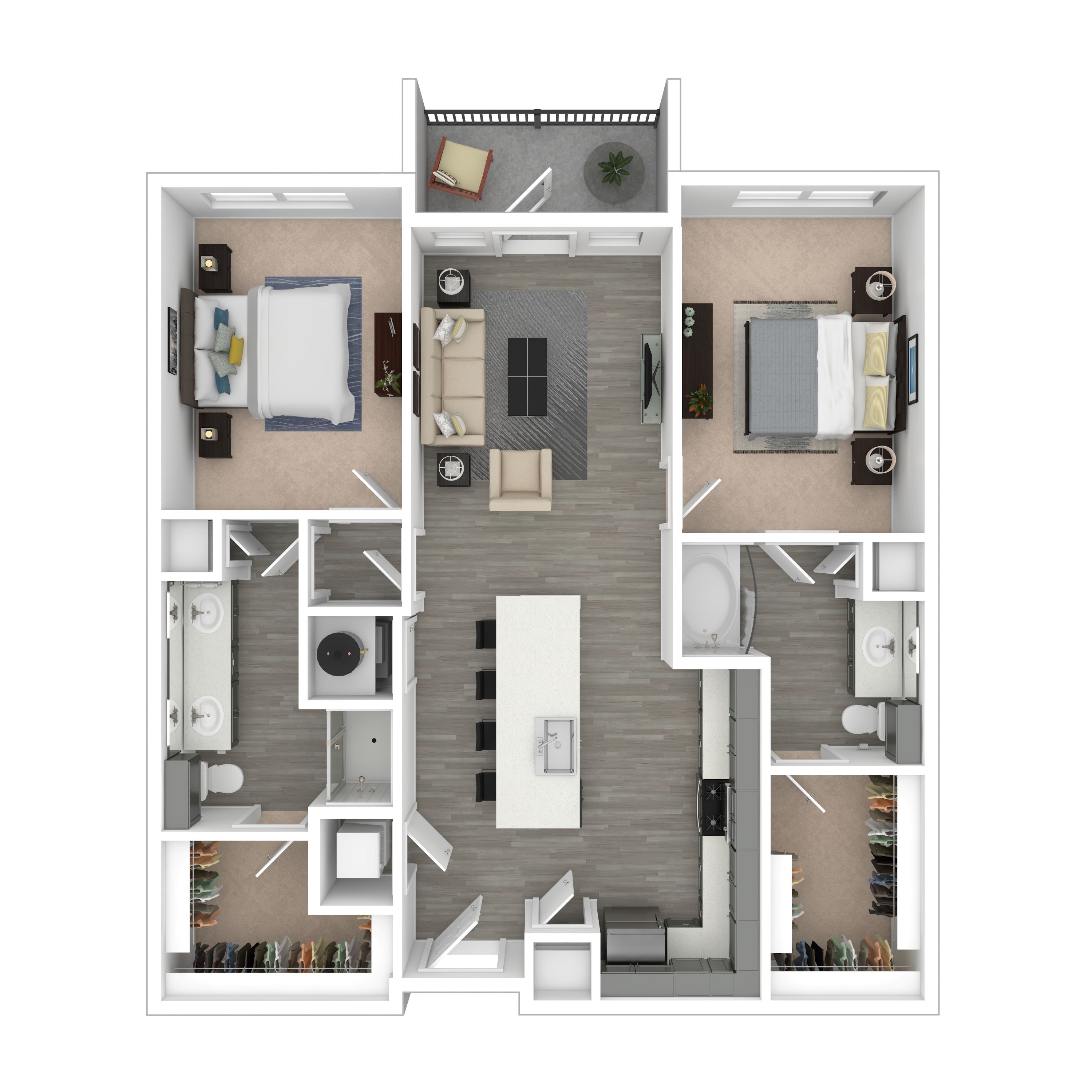 Floor plan for 2 beds, 2 baths, 1106 sqft
